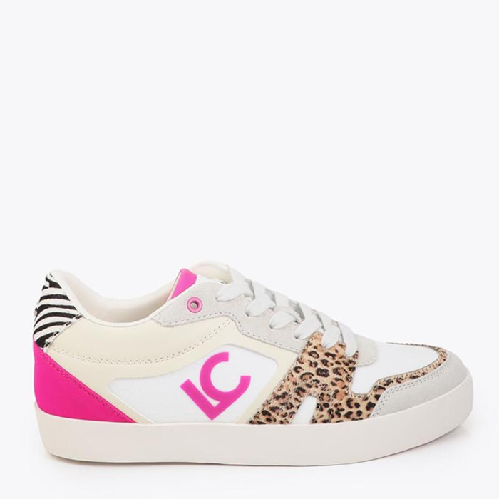 Scarpa sportiva con zeppa interna in tessuti abbinati e dettagli in pelle