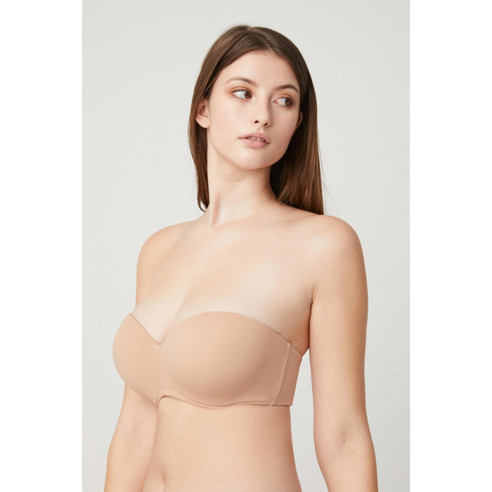 Reggiseno push-up multiposizione senza spalline beige, coppe B e C