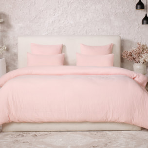 Parure housse de couette gaze de coton lavé rose lotus