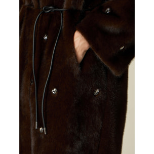 Oltre - Cappotto lungo effetto peluche con castoni - Marrone