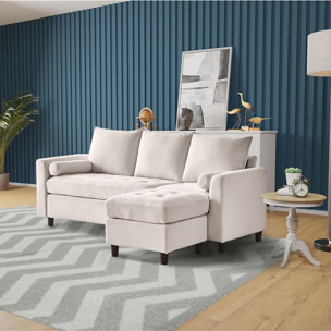 CHARLES - Canapé 3 places en tissu avec pouf beige