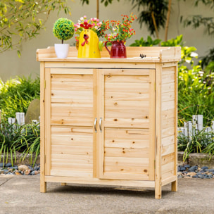 Armoire de jardin sur pied avec plateau - double porte, étagère - bois de sapin pré-huilé