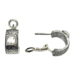 Pendiente aro plata 10µ con Sw 4x4 cristal