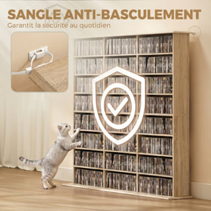 Rangement CD et DVD 24 compartiments 18 étagères réglables effet bois clair