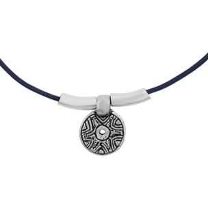 Gargantilla cuero azul plata chapado étnico 40cm