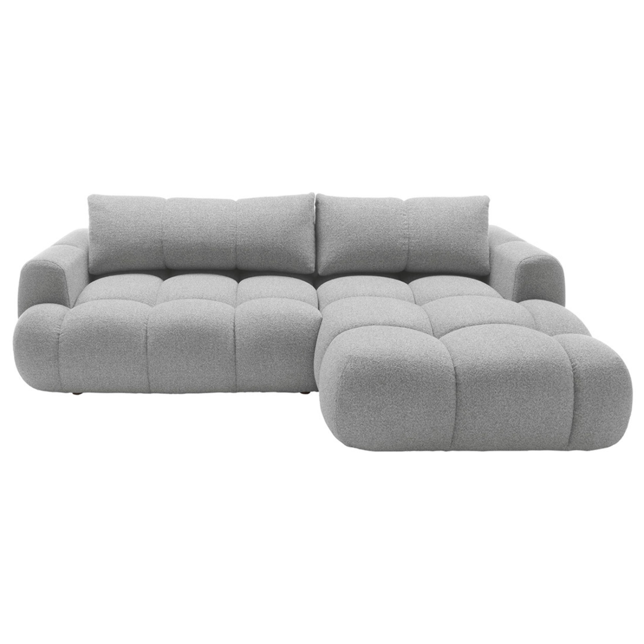 Yulin - Canapé d'angle droit 4 places convertible avec coffre en tissu bouclette - Gris clair