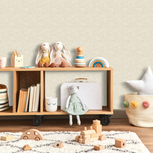 Papier peint floral tissé beige ivoire délicat