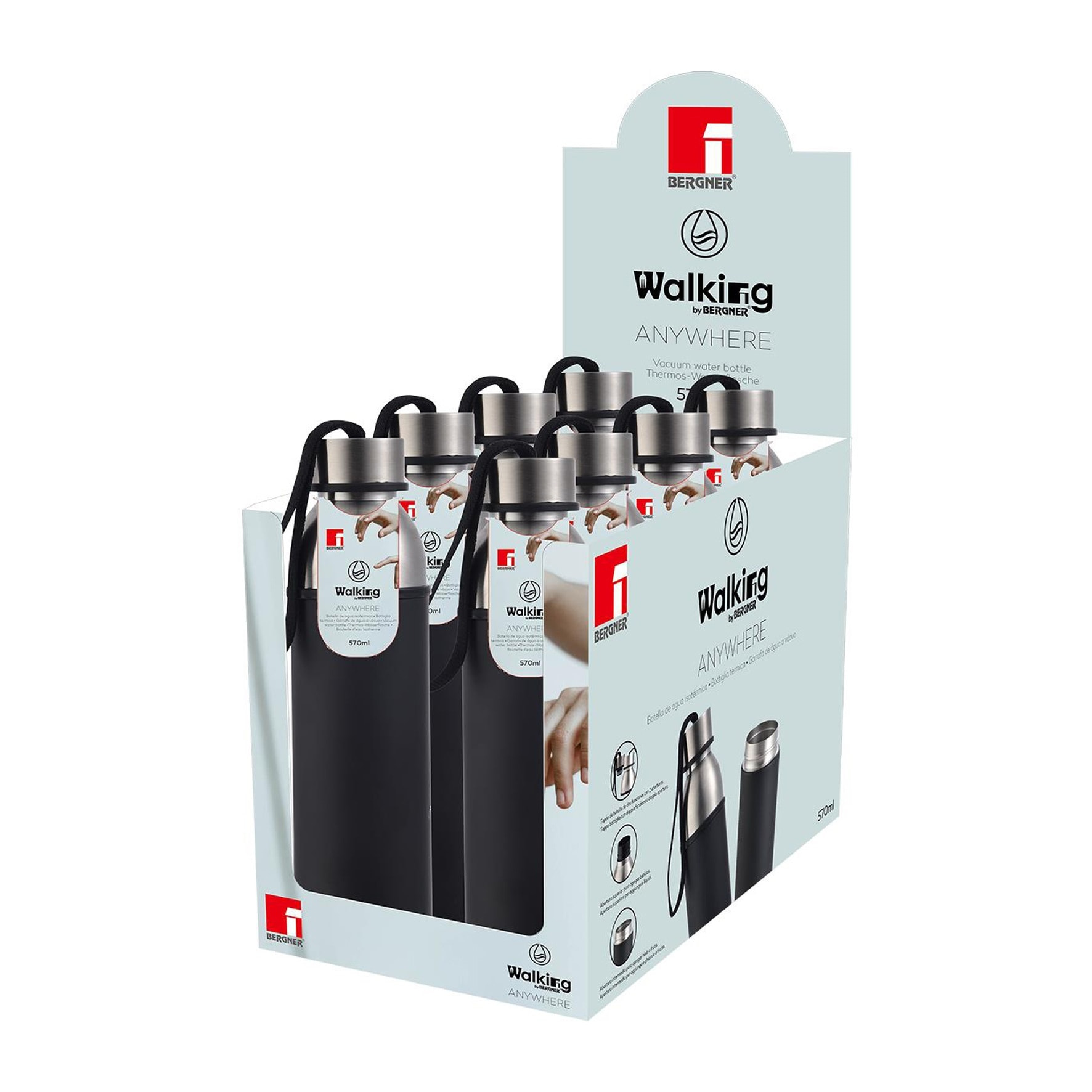 Botella de agua 570ml acero inoxidable negro Walking anywhere- Bergner