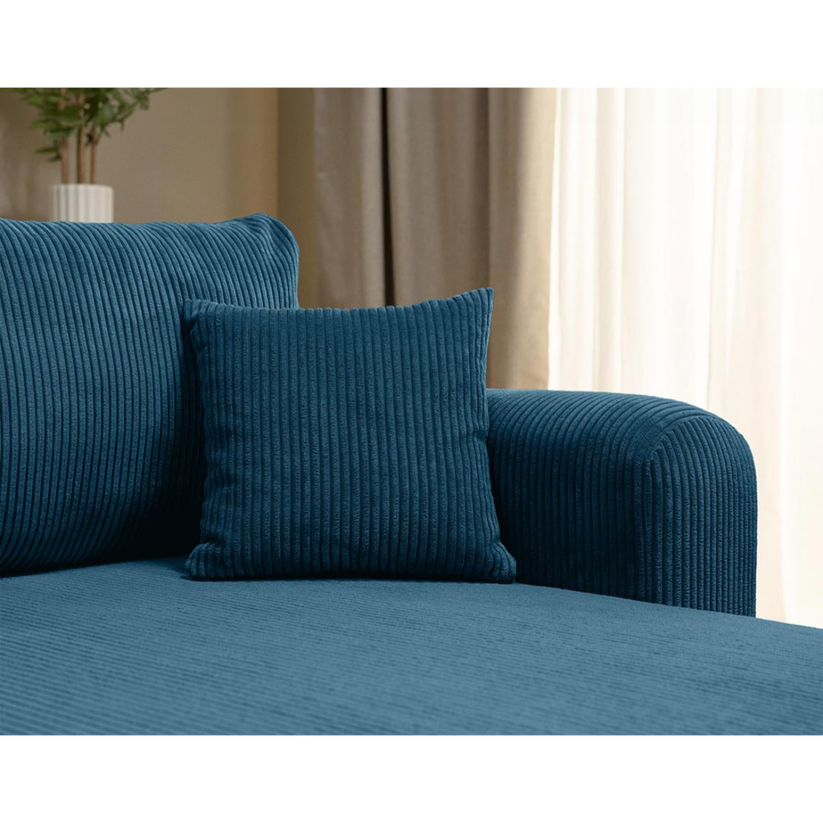 Naomi - Canapé d'angle réversible 4 places convertible avec coffre en velours côtelé - Bleu