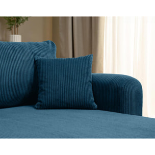 Naomi - Canapé d'angle réversible 4 places convertible avec coffre en velours côtelé - Bleu