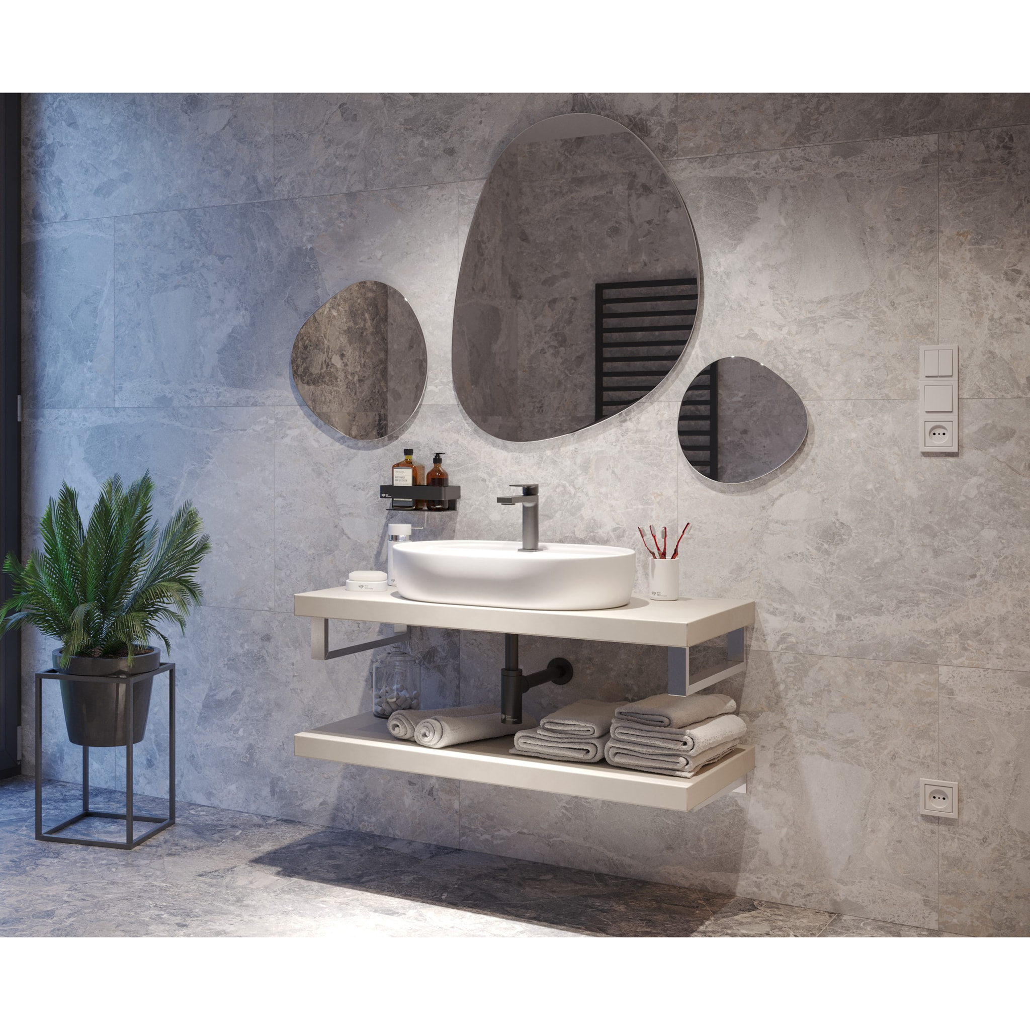 Infinitio Vasque à poser 60 x 40 x 12,5 cm, sans trop-plein + Bonde à écoulement libre - Blanc mat