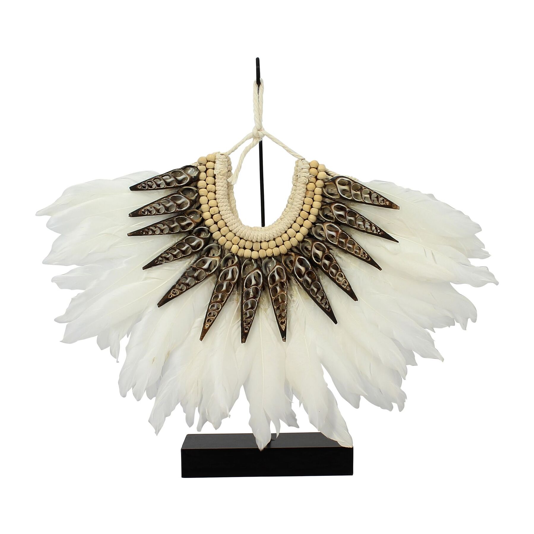 COLLIER EN PLUMES BLANCHES ET COQUILLAGES 33X7.5X32 PAPUA