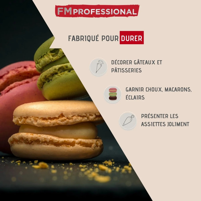 Poche à douille professionnelle réemployable et 3 douilles inox 28 cm FM Professional Pâtisserie