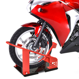 Caballete Moto con Longitud Ajustable Caballete Elevador Universal con Tapas de Goma Base Estructura Metálica Carga 450 kg para Trabajos de Mantenimiento Rojo