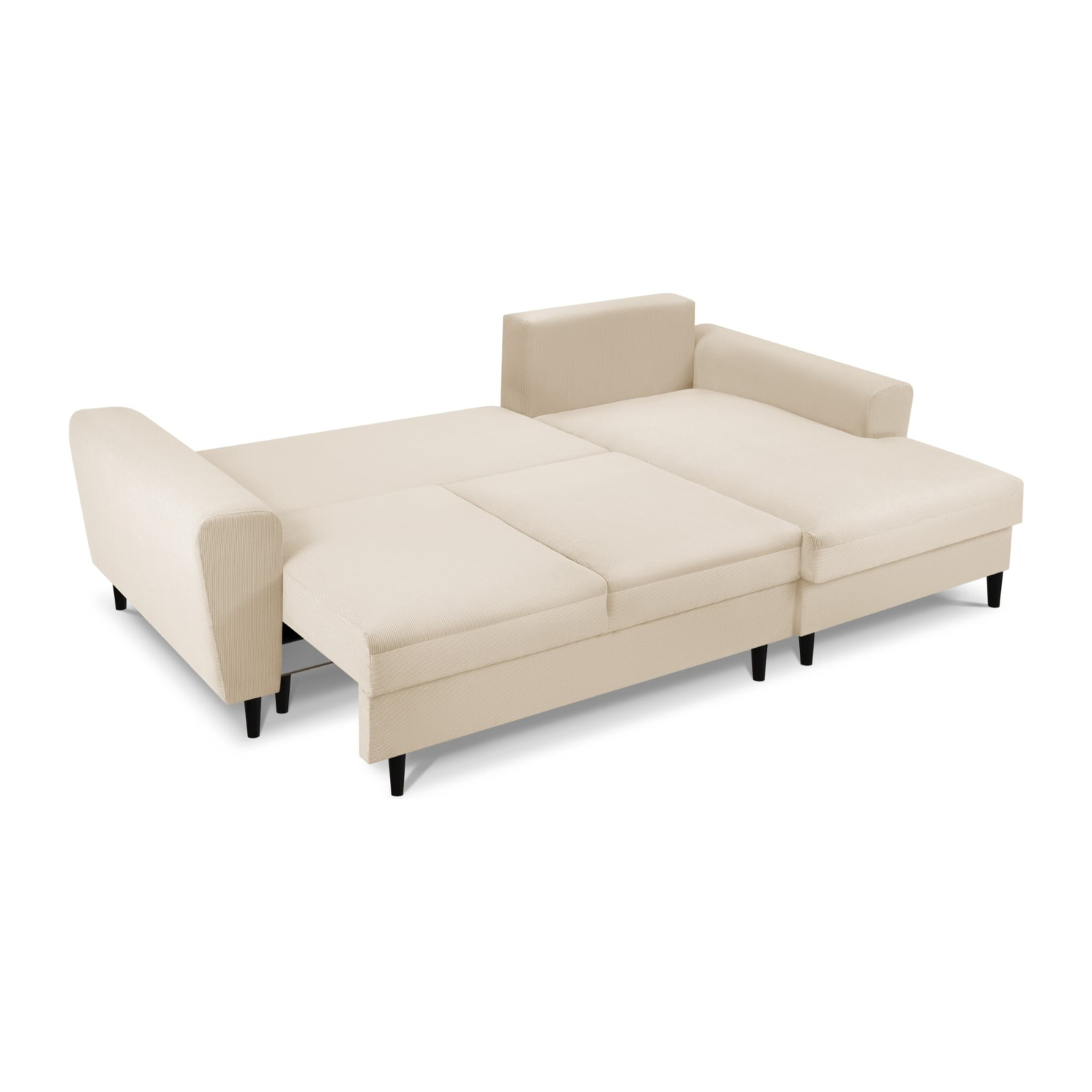 Canapé d'angle droit convertible avec coffre de rangement "Kyoto" 4 places en velours côtelé beige