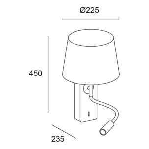 FORLIGHT Janet - Aplique de Pared para Dormitorio E27 Luz de Lectura LED Blanco Cálido 3000K. Aluminio Negro Pantalla de Textil