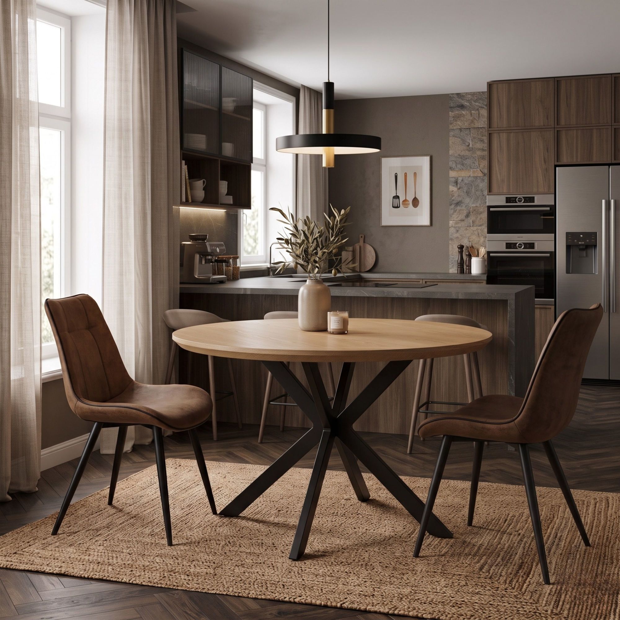 Tavolo rotondo GIRAGLIA in mdf finitura rovere