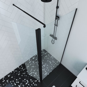 Paroi de Douche et Volet Pivotant 90+40x200 cm - Verre Transparent - Barre de Fixation Noire