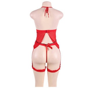 Babydoll, liguero y braga rojo