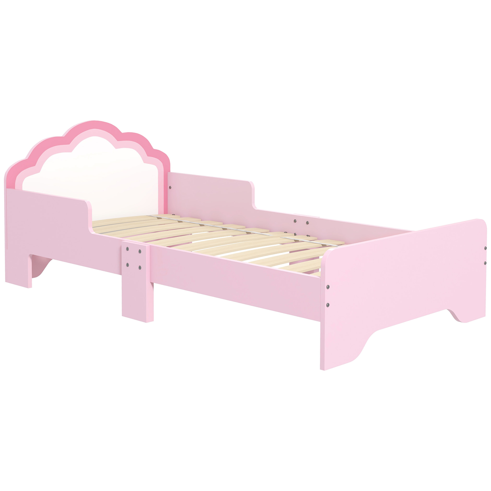 Lit enfant design girly motif nuage - sommier à lattes inclus - MDF contreplaqué rose blanc