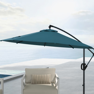 Parasol déporté octogonal inclinable Ø 2,93 x 2,60 m avec pied métal époxy alu bleu canard