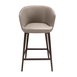 Taburete Angel Cerdá con reposabrazos asiento y respaldo tapizados en polipiel gris taupe patas de acero inoxidable en marrón metal 56x53x91cm