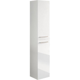 Colonna bagno Alexandria, Mobile a colonna per bagno a 2 ante, Armadio pensile sospeso con 2 ripiani, cm 30x25h150, Bianco lucido