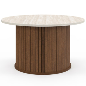 Table basse ronde Albane effet noyer et travertin Ø70cm