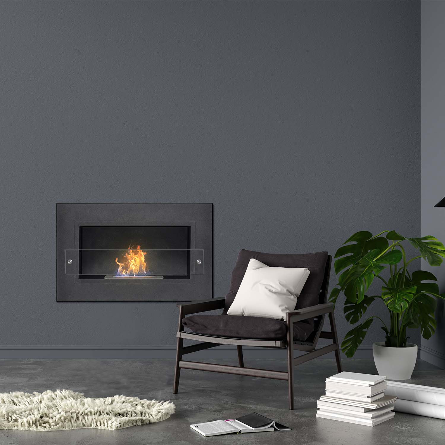 Adriano - Caminetto a bioetanolo da incasso con 1 bruciatore da 1.5L 64x40cm nero