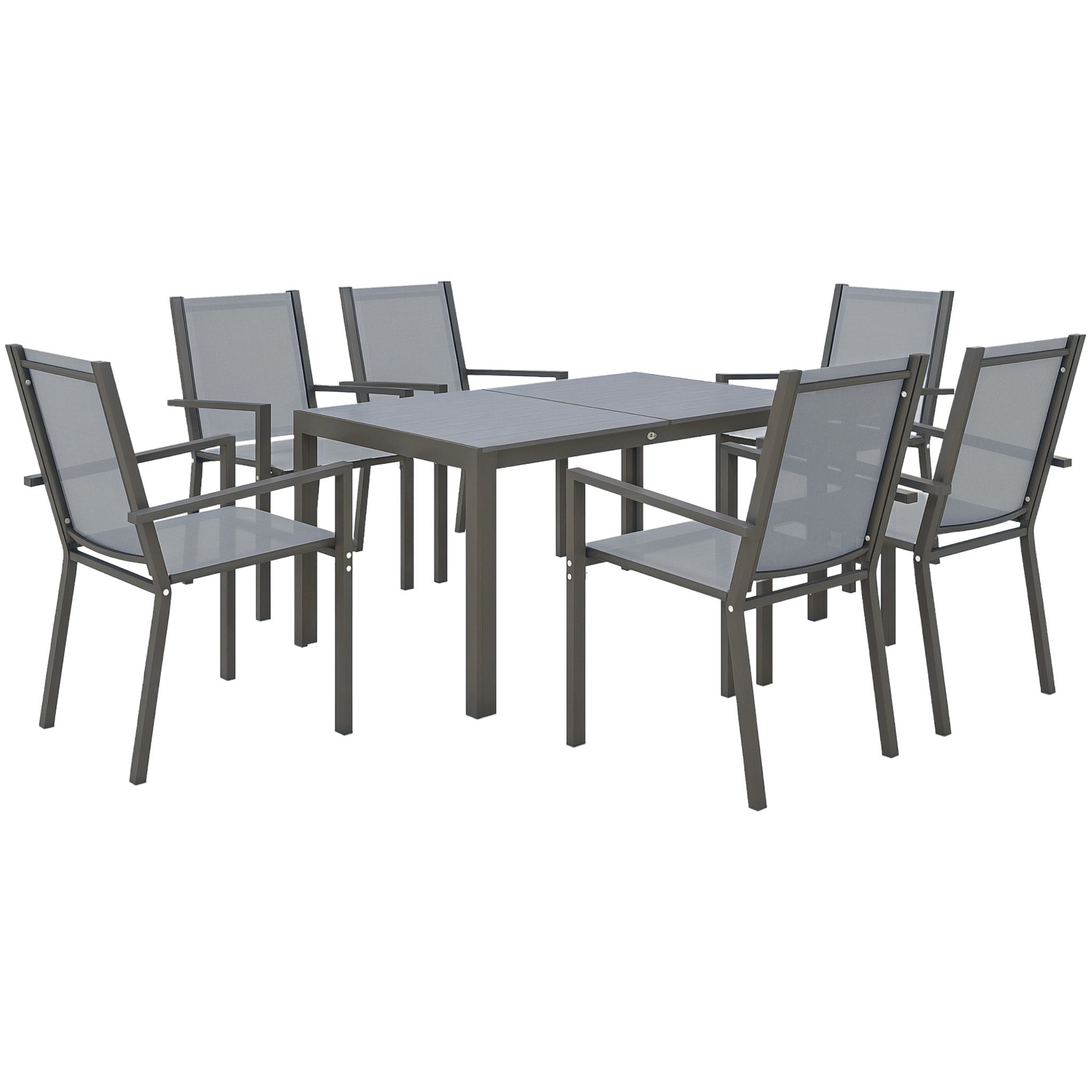 Conjunto de Mesa y Sillas Jardín de 7 Piezas, Muebles de Jardín Exterior con 6 Sillas Apilables y Marco de Acero, para Terraza, Patio, Gris Claro
