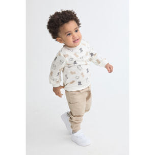 Conjunto bebé niño sudadera crudo y pantalón beige, estampado de ositos y bolsillos laterales | Color: Tostado | Street Monkey