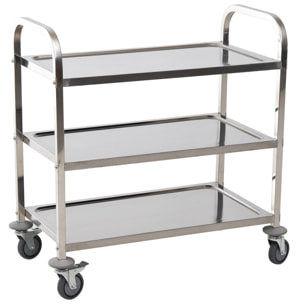 HOMCOM Chariot de service desserte de cuisine à roulettes 3 étagères 85L x 45l x 90H cm acier inox. chromé