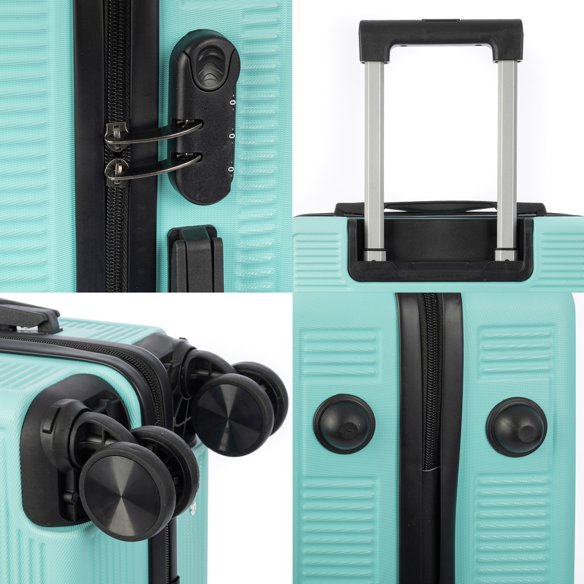 DAM Juego de 3 maletas Trolley, en material ligero ABS de alta resistencia. Cerradura numérica y 4 ruedas dobles extraíbles y giratorias 360°. 50x29x76 Cm. Color: Verde Aguamarina