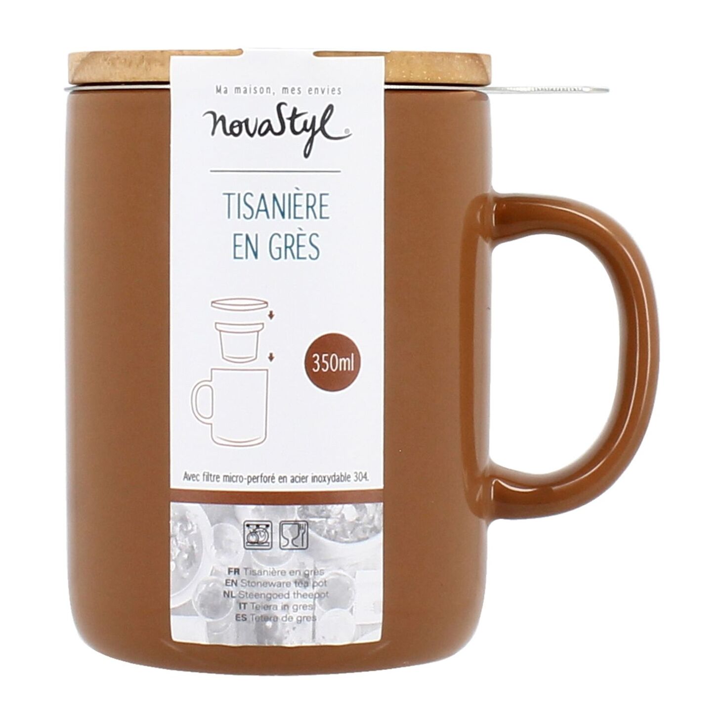 Tisanière en grès noisette avec couvercle en bois 350ml ANNA