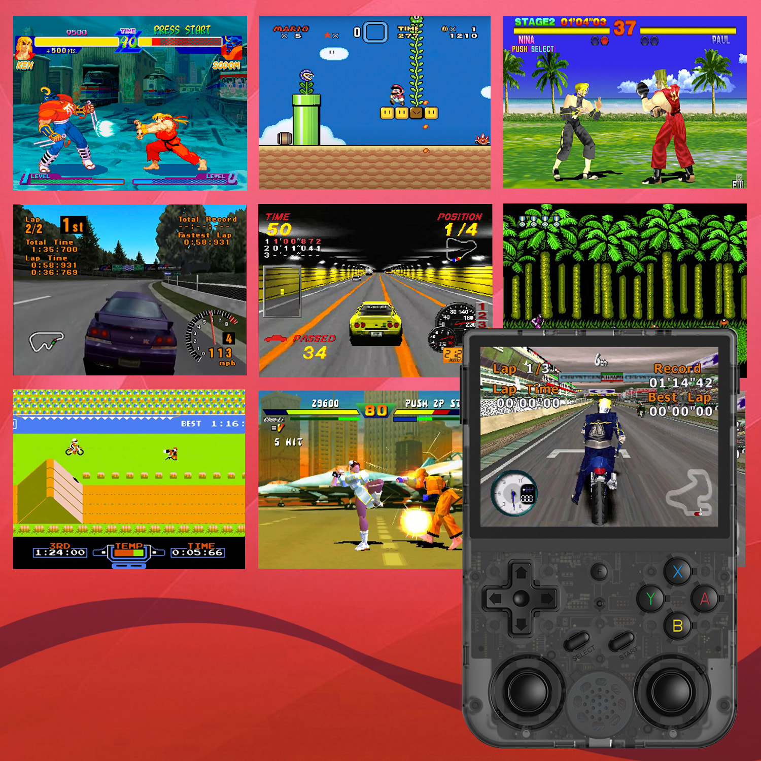 Console emulatore multipiattaforma RG353VS. Schermo IPS da 3,5"; sistema operativo Linux, quad-core da 1,8 GHz, WiFi, 128 GB. +23.000 giochi.