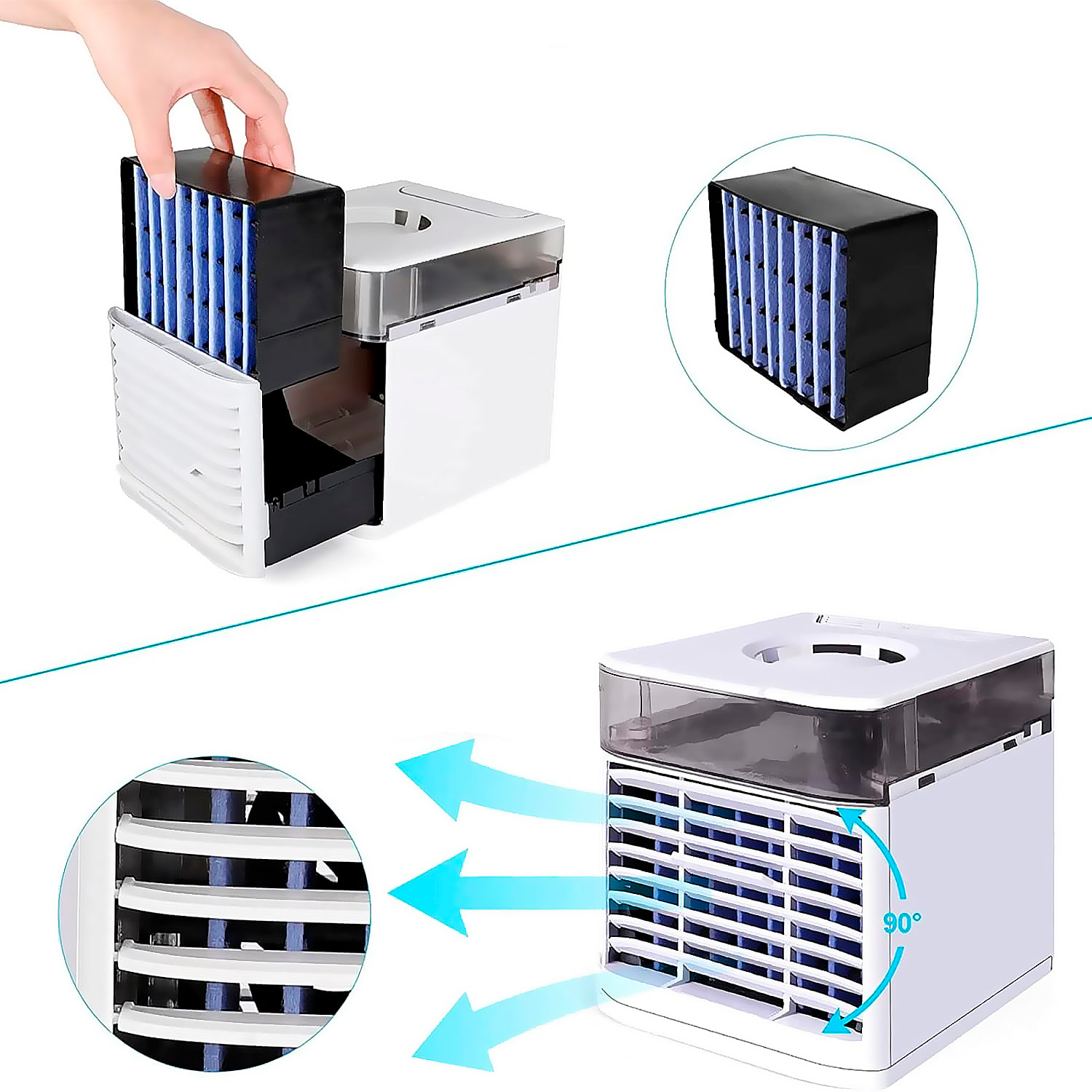 Mini aire acondicionado portátil. Con luces LED y 3 niveles de intensidad.