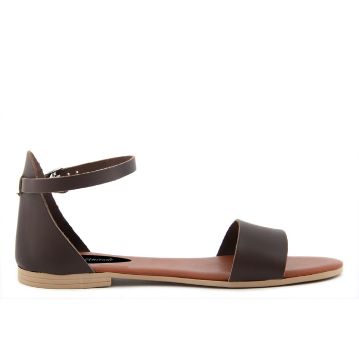 Sandalo Donna in pelle colore Marrone