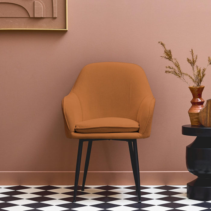 Fauteuil velours côtelé et pieds métal SHELLA