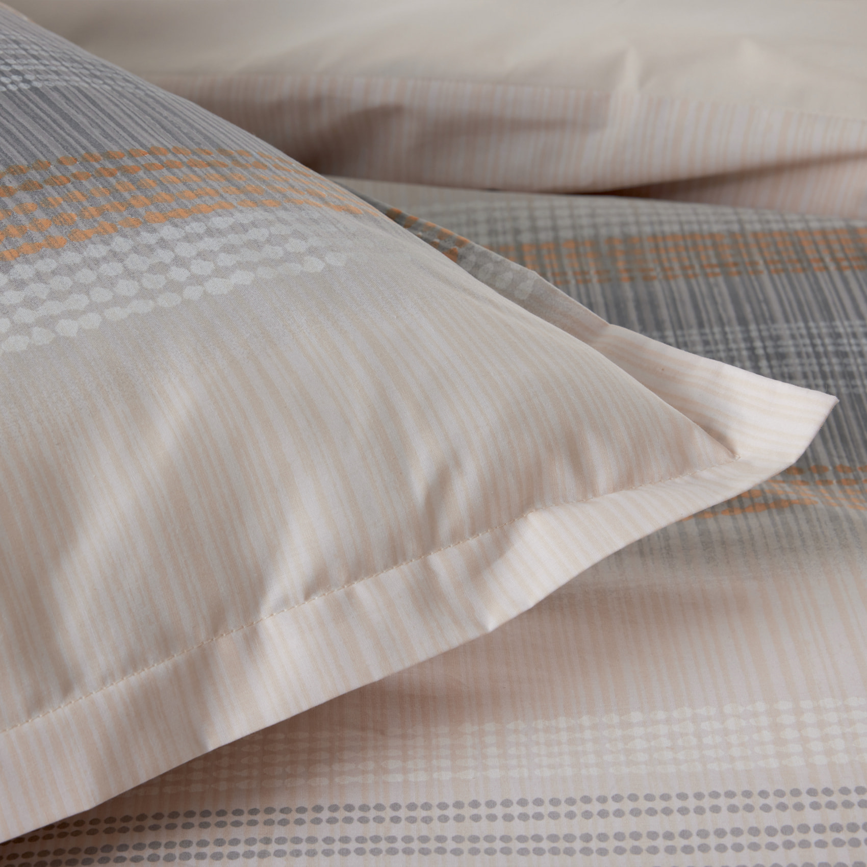 Drap plat percale de coton dégradé rayé - Beige