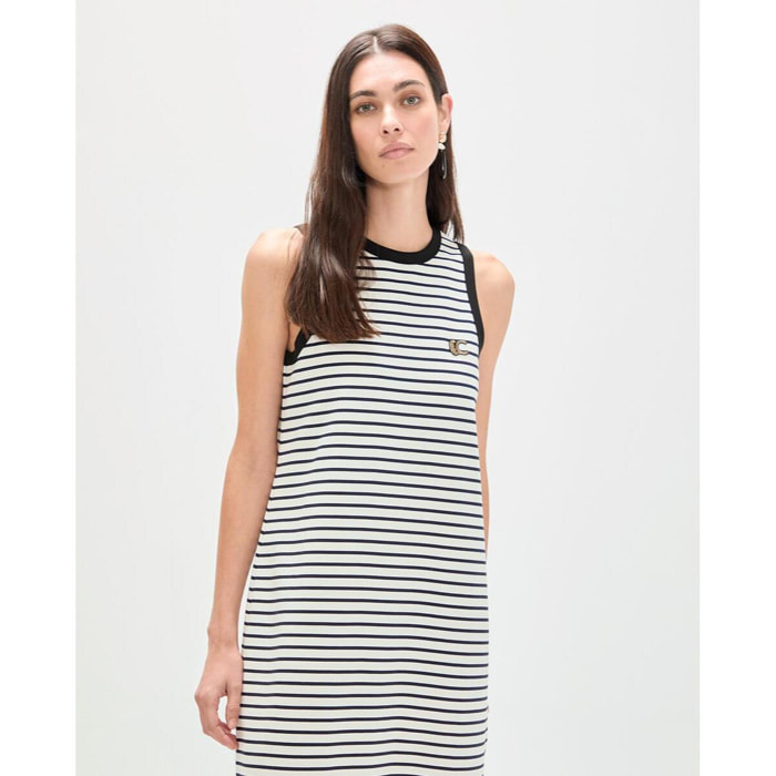 Abito a righe con costine a contrasto