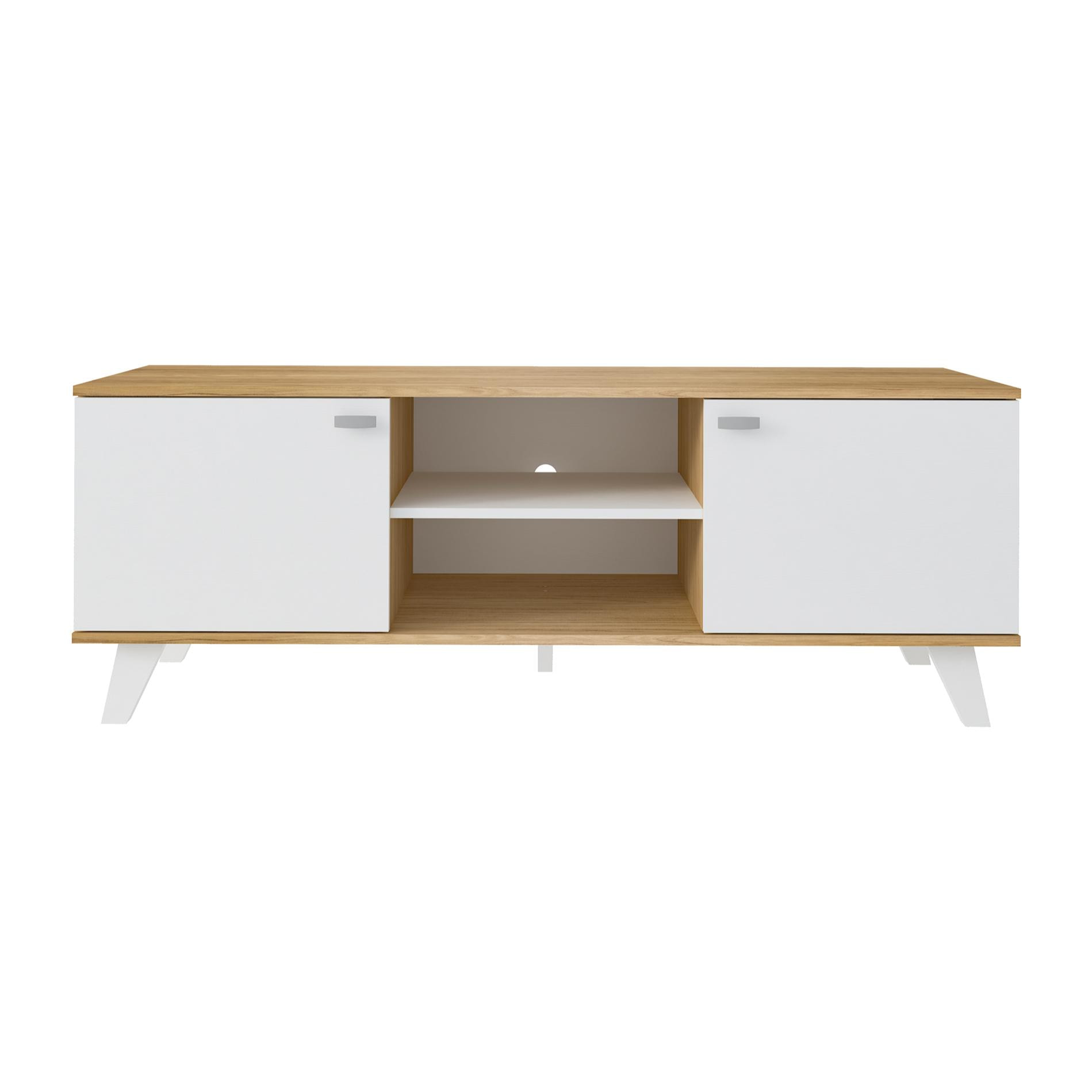 Mueble TV TURQUÍA - 2 puertas y 1 estante - nogal y blanco - 140x40x51cm