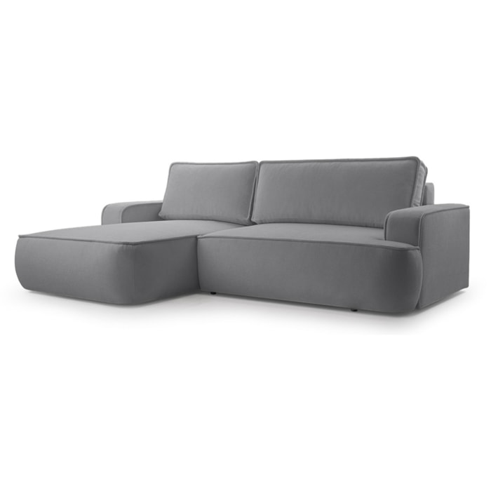 Nessino - canapé d'angle gauche 4 places - convertible avec coffre - en tissu texturé - Gris foncé