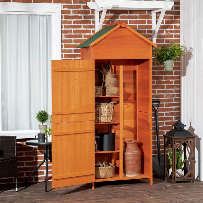 Armoire abri de jardin remise pour outils 3 étagères 2 portes loquets toit pente bitumé 84L x 52l x 188H cm pin pré-huilé