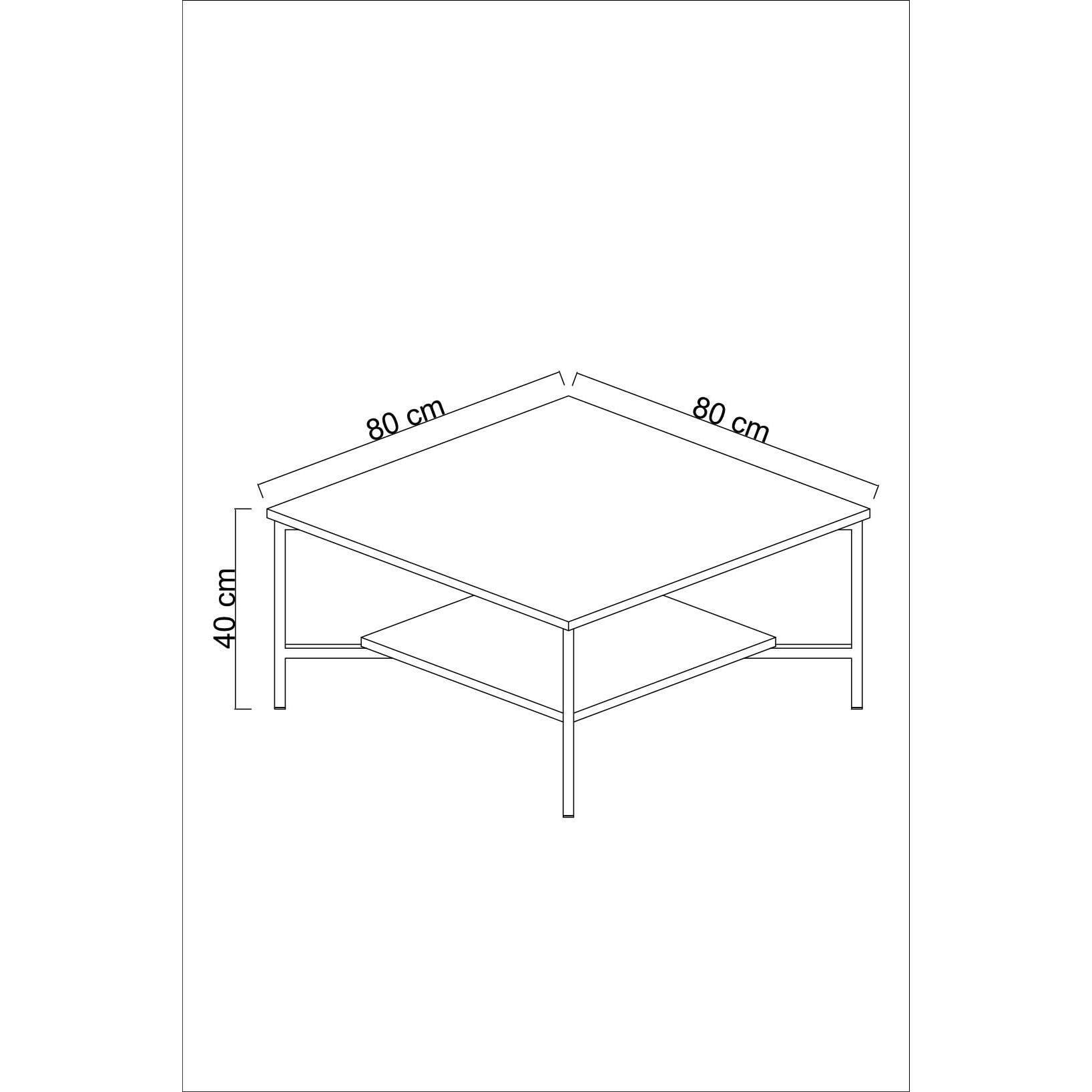 Tavolino da salotto Dichiar, Tavolo basso da caffè, Portariviste per divano, Ripiano da soggiorno, 80x80h40 cm, Bianco e Nero