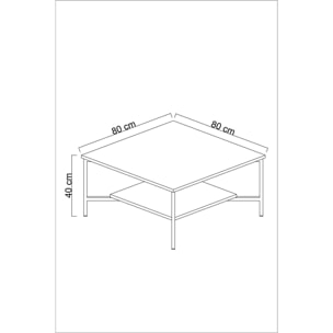 Tavolino da salotto Dichiar, Tavolo basso da caffè, Portariviste per divano, Ripiano da soggiorno, 80x80h40 cm, Bianco e Nero