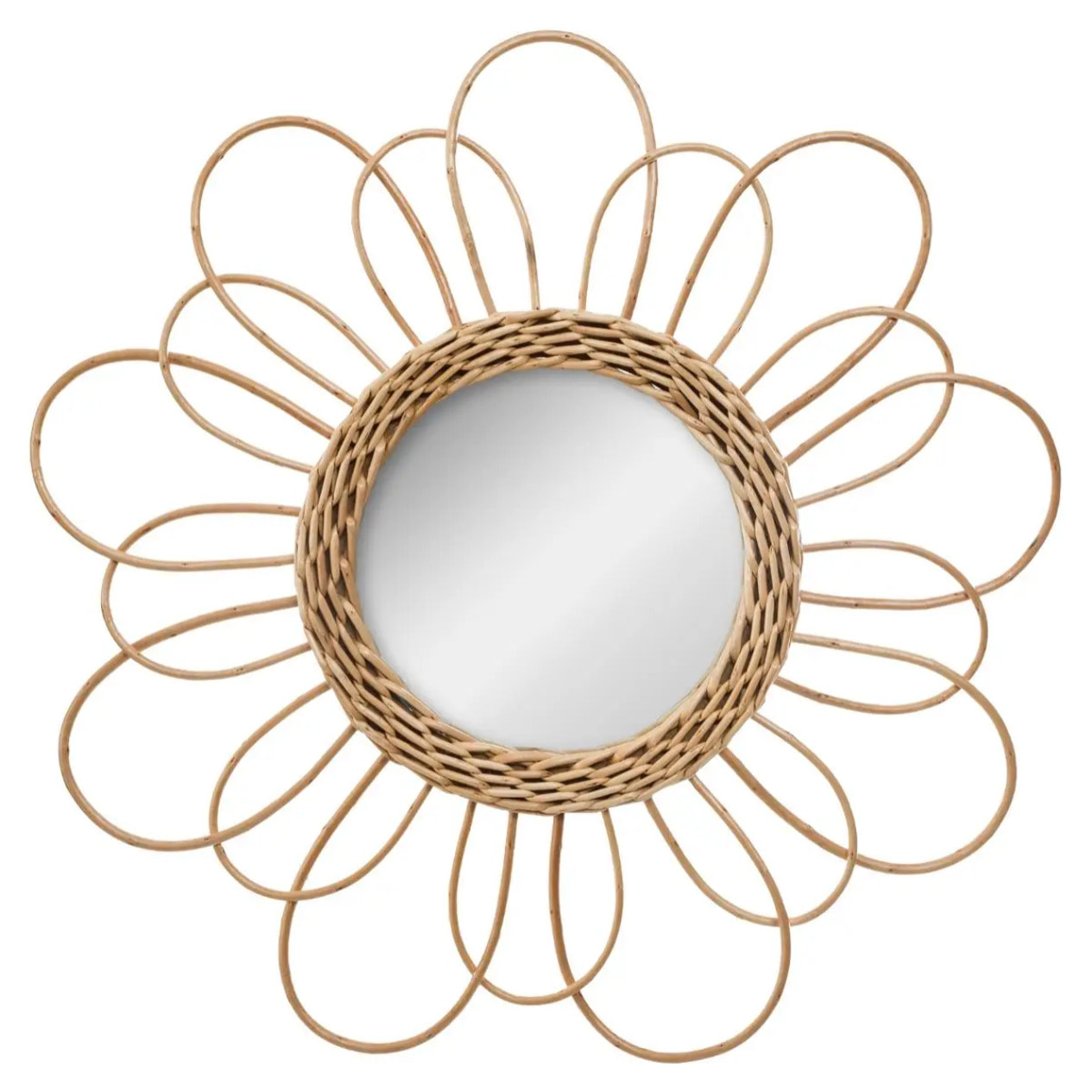 Miroir "Fleur" rotin D38cm