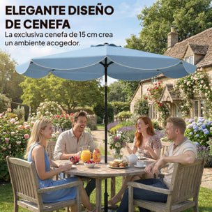 Sombrilla Terraza Exterior, Ø2,7 m, Sombrilla de Jardín con Inclinación Ajustable 3 Posiciones, Manivela y Volantes, Impermeable, Parasol para Playa, Patio, Terraza, Azul Celeste