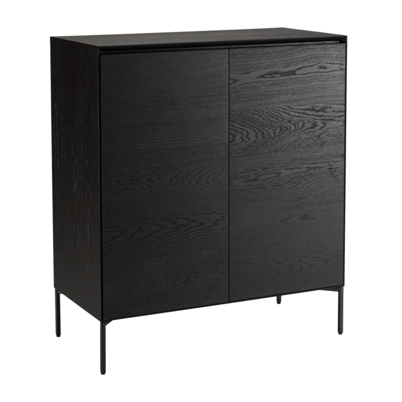 MAXENDRE - Buffet noir 2 portes 3 étagères pieds métal noir