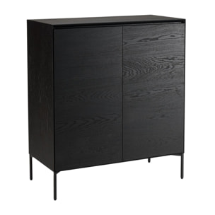 MAXENDRE - Buffet noir 2 portes 3 étagères pieds métal noir