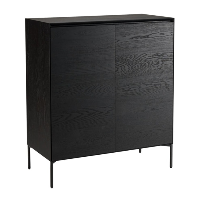MAXENDRE - Buffet noir 2 portes 3 étagères pieds métal noir